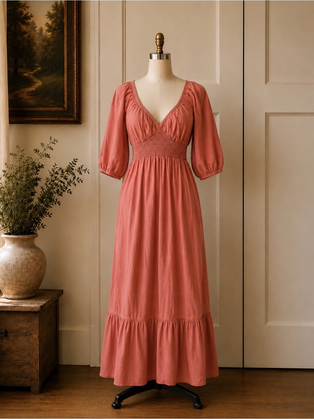 V-Neck Smocked Maxi Dress